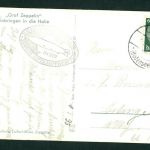 Ansichtskarte Graf Zeppine Einbingen in die Halle - Stempel Besuch in der Werft