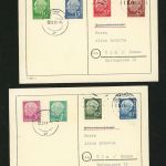Bund Heuss Lumogen Satzfrankatur auf 2 Postkarten Darmstadt n. Ulm 1961