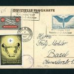 Schweiz Flugpost Karte Pestalozzi nach Basel 1927 Michel Nr. 184+189