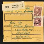 Böhmen und Mähren - Paketkarte Milowitz Milovice n. Straßburg 1944