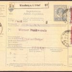 Österreich Mehrfachfrankatur Paketkarte Wiener Bankverein - Wieselburg 1916