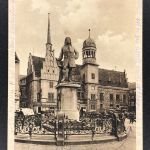 Ansichtskarte Halle - Altes Rathaus mit Händel Denkmal - Bahnpost 1924
