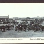 Ansichtskarte Deutsch Süd West Proviantkolonnen beim Verladen in Karibib