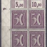 Deutsches Reich Michel Nummer 183 WOR 2'9'2 / 3'7'3 4er Block Ecke links