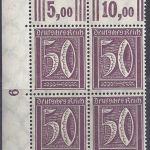 Deutsches Reich Michel Nummer 183 WOR 2'9'2 / 3'7'3 4er Block Ecke links