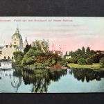 Ansichtskarte Hannover Partie aus dem Maschpark mit neuem Rathaus 1913