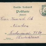 Ganzsache Kamerun P10 Antwortteil Rückläufer nach D, Victoria nach München 1908