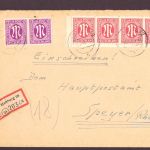 All. Besetzung BiZone AM-Post Viererstreifen mit Eckrand auf Einschreiben Hamburg - Speyer 1946