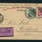 Dt. Reich Nachnahme Postkarte Papierhandlung Zorn Freiburg n. Waldkirh 1899