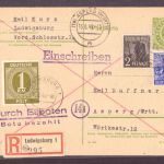 Postkarte All. Besetzung BiZone Mischfrankatur Einschreiben Ludwigsburg - Asperg 1948