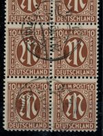 Alliierte Besetzung Bizone AMPost Michel Nr. 6x gestempelt 6er Block Befund