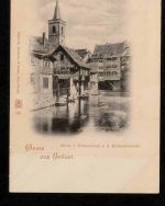 Ansichtskarte Gruss aus Erfurt - Blick / Dämmchen / Krämerbrücke - um 1900