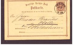 Ganzsache Dt. Reich Verden nach Holle bei Grasdorf 1874