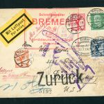 DR Luftpost - Katapultflug Beleg Dampfer Bremen - Erfurt n. Detroit zurück 1929