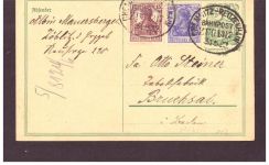Infla Ganzsache P 140 / MF - Bahnpost Chemnitz Reitzenhain n. Bruchsal - 1922