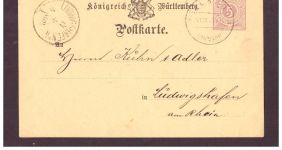 Postkarte Württemberg - 1877 Ludwigshafen / Bahnhof / Heilbronn - Jacob Adler