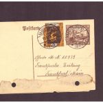 Saargebiet Ganzsache P16 gelocht Saarbrücken n. Frankfurt / Main 1925