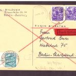 DDR Eilboten Michel Nr 364 + 407 + 421- seltene Mischfrankatur - Berlin 1953