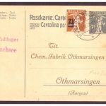 Schweiz Ganzsache + Privat Zudruck + ZuF - Herzogenbuchsee n. Othmarsingen 1922