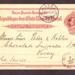 Brasilien Ganzsache Blumenau nach Vevey / Schweiz 1909