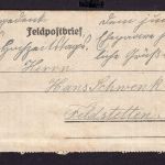 Feldpostbrief 1. Weltkrieg nach Feldstetten