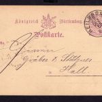 Deutsches Reich Ganzsache 5 PF. Heilbronn nach Hall 1885