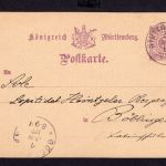 Deutsches Reich Ganzsache 5 PF. Stuttgart nach Böblingen 1887