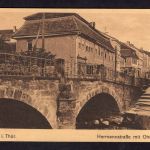 Ansichtskarte Ohrdruf - Hermannstraße mit Ohrabrücke gelaufen 1915