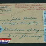 USA Luftpost Mehrfachfrankatur n. Weinheim + Zoll Stempel 1954