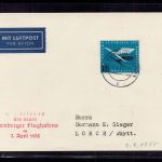 Bund Brief Lufthansa Einweihung des Flughafens Nürnberg n. Lorch 1955