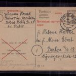 Postkarte All. Besetzung Not / Befehlsausgabe OPD Schwerin nach Berlin 1945