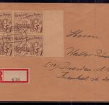Deutsche Lokalausgaben 4er Einheit + Rand Cottbus Einschreiben nach Dresden 1946