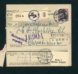 Dt. Reich Auslands Paketkarte Leipzig nach Christiania Oslo 1916