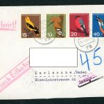 Mischfrankatur Eilbrief Satzfrankatur , Nachgebühr Ulm - Karlsruhe 1963