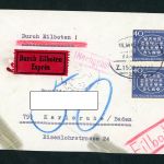 Mehrfachfrankatur Michel Nr. 398 , Eilboten , Nachgebühr , Ulm - Karlsruhe 1963