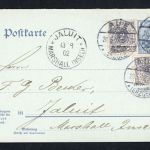Marshall Inseln / Dt. Reich Gansache F/A - Rückantwort Jaluit 16.08.1902 geprüft