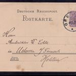 Dt. Reich Ganzsache Orb n. Uetersen Holstein 1889
