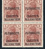 Allenstein Michel Nummer II , unverausgabte Germania, 4er Block postfrisch Luxus