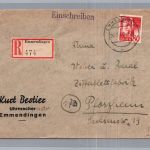 Einschreiben All. Besetzung Franz. Zone Baden Emmendingen nach Pforzheim 1949