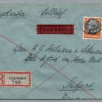 Dt.Reich Besetzung Elsaß Eilboten Brief Einschreiben Straßburg n. Stuttgart 1941