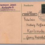 Alliierte Besetzung Schwärzung Gebühr bezahlt - Karlsruhe 1945