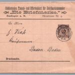 Württemberg Streifband Ganzsache - Esslingen nach Baden Baden 1896