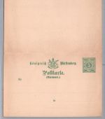 Württemberg Ganzsache P 33 - ohne Strich unter der 3. Zeile - ungebraucht