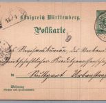 Württemberg Ganzsache - Halbkreis Stempel Neckartailfingen nach Stuttgart 1896