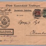 Württemberg Dienstbrief MiNr 271 - Reutlingen nach Ohmenhausen 1920 + geprüft