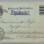 Württemberg Ganzsache - Versicherungsanstalt Stuttgart nach Braunweiler 1909