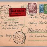 Bund Heuss Ganzsache mit ZuF - Eilboten Koblenz nach Frankfurt 1955