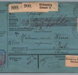 Dt. Reich Auslands Paketkarte MiNr 50 MiF 1892 - Strassburg nach Basel Schweiz