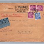 Dt. Reich Luftpost Brief MiNr 524 MiF Wattens Tirol Swarovski nach NY USA 1940