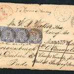 Norddeutscher Bund Mehrfachfrankatur Mi.Nr. 5 , Dippoldiswalde - USA 1868